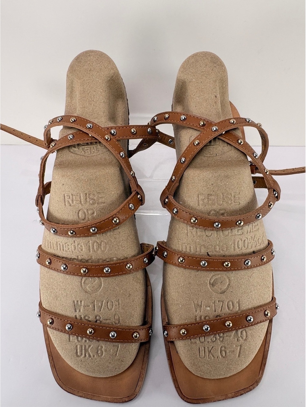 Dolce Vita Rozie Studded Leather Wedge Sandals Tan Cognac Women’s 7.5